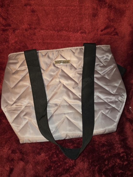 Adrienne Vittadini Handbags - Adrienne Vittadini Quilted Satin Tote Bag with Black Straps - Blush Pink